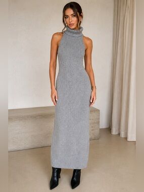 Bardot Mariano Knit Maxi Dress Gray Sleeveless Turtleneck Sweater Dress NWT   M